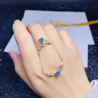 Nouveau Collier Aile D'ange En Forme De Coeur Couleur Topaze Bleue Bague Pendentif Ensemble De Cuivre main image 2