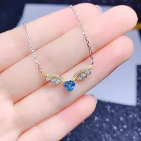 Nouveau Collier Aile D'ange En Forme De Coeur Couleur Topaze Bleue Bague Pendentif Ensemble De Cuivre main image 5