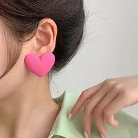 Korean Fashion Love Silver Needle Multi-color Peach Heart Earrings sku image 2
