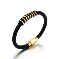 Geometric Retro No Inlaid 304 Stainless Steel Pu Leather Wholesale main image 1