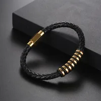 Geometric Retro No Inlaid 304 Stainless Steel Pu Leather Wholesale main image 2