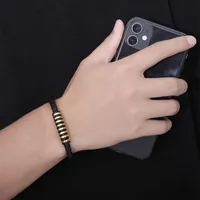 Geometric Retro No Inlaid 304 Stainless Steel Pu Leather Wholesale main image 3