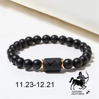Wholesale Jewelry 12 Constellation Pattern Black Frosted Agate Beaded Bracelet Doublewinwholesale sku image 11