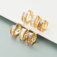 Simple Color Zircon Hollow Gold Plated Copper Earrings Wholesale main image 1
