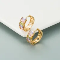 Simple Color Zircon Hollow Gold Plated Copper Earrings Wholesale main image 2