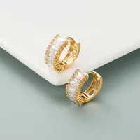 Simple Color Zircon Hollow Gold Plated Copper Earrings Wholesale main image 3