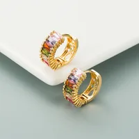 Simple Color Zircon Hollow Gold Plated Copper Earrings Wholesale main image 4