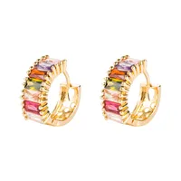 Simple Color Zircon Hollow Gold Plated Copper Earrings Wholesale main image 5