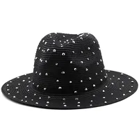 Fashion Rhinestone Simple Outdoor Travel Seaside Sunscreen Big Eaves Straw Hat main image 1