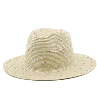 Fashion Rhinestone Simple Outdoor Travel Seaside Sunscreen Big Eaves Straw Hat main image 3