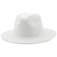 Fashion Rhinestone Simple Outdoor Travel Seaside Sunscreen Big Eaves Straw Hat sku image 3