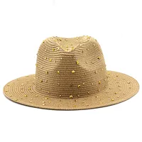Fashion Rhinestone Simple Outdoor Travel Seaside Sunscreen Big Eaves Straw Hat sku image 4