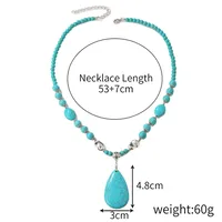 Geometric Retro Bohemian Alloy Turquoise Pendant Necklace Multi Charms Necklace Wholesale sku image 15