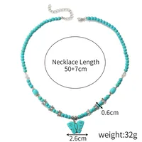 Geometric Retro Bohemian Alloy Turquoise Pendant Necklace Multi Charms Necklace Wholesale sku image 9