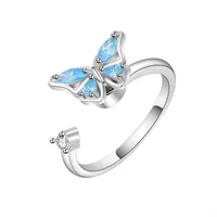 Korean Copper Micro-inlaid Zircon Color Butterfly Rotating Open Ring sku image 3