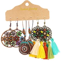 3 Pairs Geometric Bohemian Alloy Enamel Earrings sku image 4