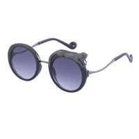 Round Frame Fashion Diamond Leopard Pc UV400 Full Frame Women's Sunglasses sku image 8