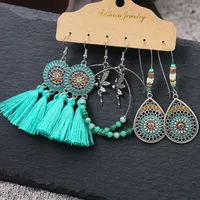 3 Pairs Geometric Bohemian Alloy Enamel Earrings main image 2