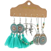 3 Pairs Geometric Bohemian Alloy Enamel Earrings sku image 1