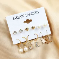 1 Set Fashion Triangle Heart Shape Butterfly Artificial Crystal Imitation Pearl Alloy Women's Earrings sku image 4