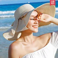 Chapeau De Dames De Protection Solaire De Plage D'été Pliable De Paille D'été De Paille De Grand Bord main image 1