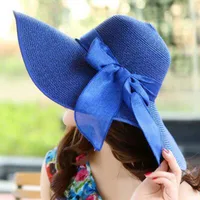 Big Brim Straw Summer Female Foldable Summer Beach Sunscreen Ladies Hat sku image 2