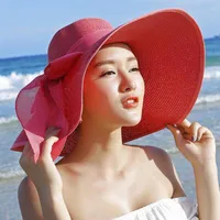 Big Brim Straw Summer Female Foldable Summer Beach Sunscreen Ladies Hat sku image 3