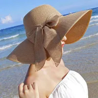 Big Brim Straw Summer Female Foldable Summer Beach Sunscreen Ladies Hat sku image 10