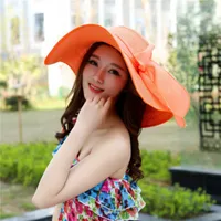 Big Brim Straw Summer Female Foldable Summer Beach Sunscreen Ladies Hat sku image 4