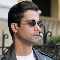 Retro Steampunk Style Small Frame Sunglasses Male Personality Hip-hop Round Sunglasses main image 2