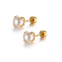 Fashion Titanium Steel Inlaid Pearl Stud Earrings Single Wholesale main image 1
