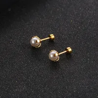 Fashion Titanium Steel Inlaid Pearl Stud Earrings Single Wholesale main image 2