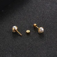 Fashion Titanium Steel Inlaid Pearl Stud Earrings Single Wholesale main image 3