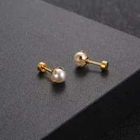 Fashion Titanium Steel Inlaid Pearl Stud Earrings Single Wholesale main image 4