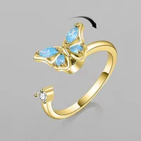 Korean Copper Micro-inlaid Zircon Color Butterfly Rotating Open Ring main image 1