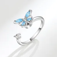 Korean Copper Micro-inlaid Zircon Color Butterfly Rotating Open Ring main image 3