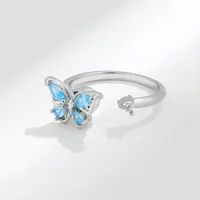 Korean Copper Micro-inlaid Zircon Color Butterfly Rotating Open Ring main image 4