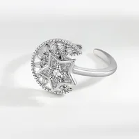 Fashion Golden Star Moon Zircon Rotating Copper Open Ring main image 4