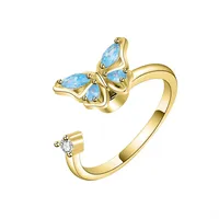 Korean Copper Micro-inlaid Zircon Color Butterfly Rotating Open Ring sku image 1