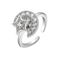 Fashion Golden Star Moon Zircon Rotating Copper Open Ring sku image 1