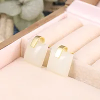 Square Ethnic Style Inlaid Jade Earrings Ear Studs main image 4