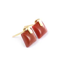 Square Ethnic Style Inlaid Jade Earrings Ear Studs main image 5