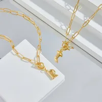 Letter Fashion 14K Gold Plated Copper Pendant Necklace Wholesale main image 3