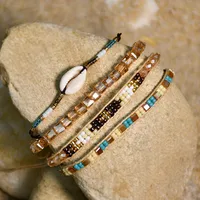 Geometric Bohemian Artificial Crystal Seed Bead Shell Drawstring Bracelets Wholesale main image 3