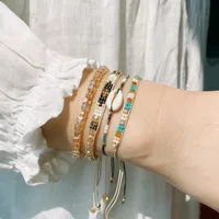 Geometric Bohemian Artificial Crystal Seed Bead Shell Drawstring Bracelets Wholesale main image 4