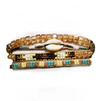 Geometric Bohemian Artificial Crystal Seed Bead Shell Drawstring Bracelets Wholesale main image 5