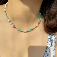 Boho Pearl Necklace Female Summer Agate Green Semi-precious Stone Necklace main image 2