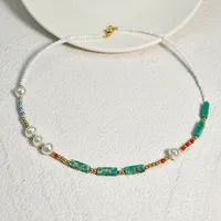 Boho Pearl Necklace Female Summer Agate Green Semi-precious Stone Necklace main image 3