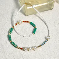 Boho Pearl Necklace Female Summer Agate Green Semi-precious Stone Necklace main image 4