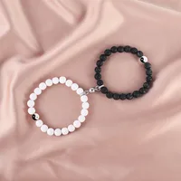 Nuevo Pino Blanco Negro Perlas Esmeriladas Imán Pareja Pulsera De Cobre Joyería Al Por Mayor main image 2
